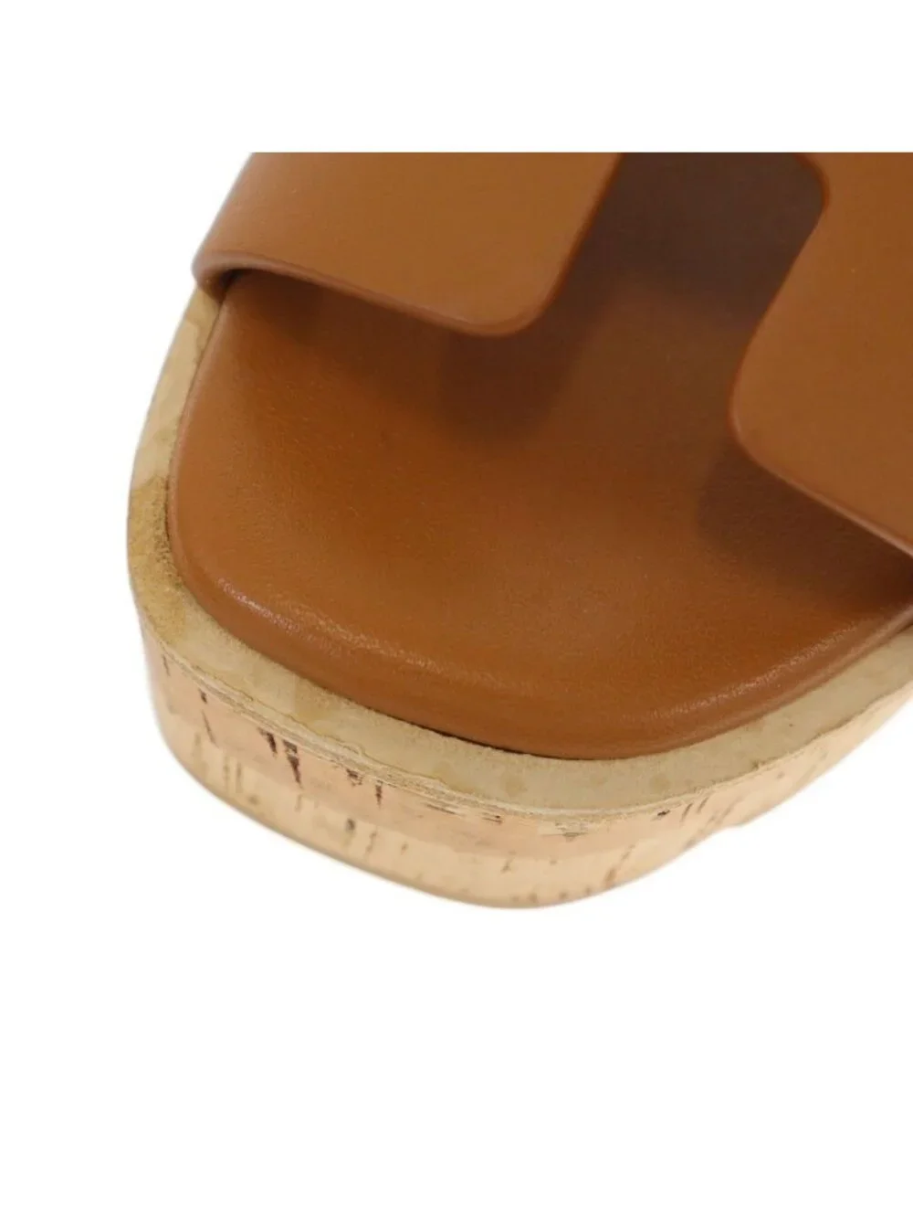 Hermes Eze Platform Cork Sole Leather Sandals Brown